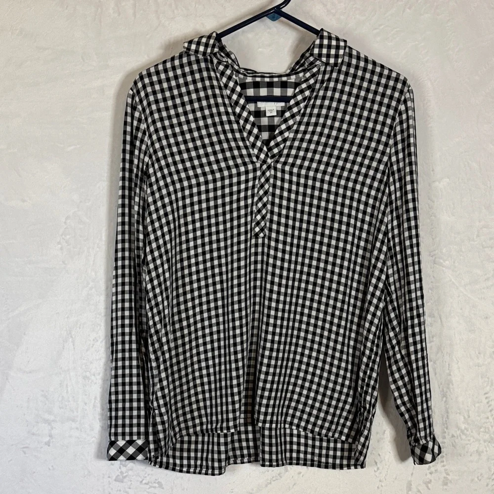 J. Jill Black and White Gingham Popover Top XS